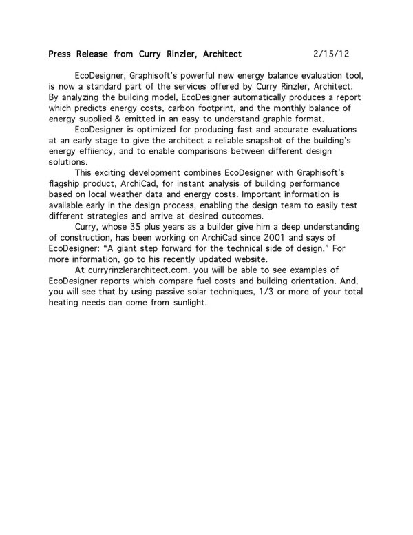 EcoDesigner Press Release